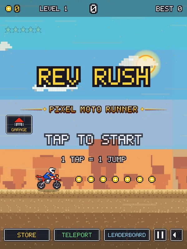 Rev Rush title screen in portrait on a 13-inch iPad, scaled to fill the screen.