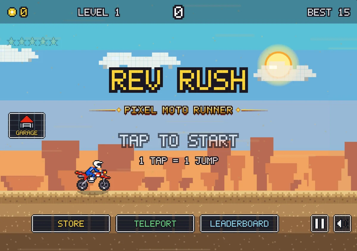 Rev Rush title screen filling the inner display of an open iPhone Duo.
